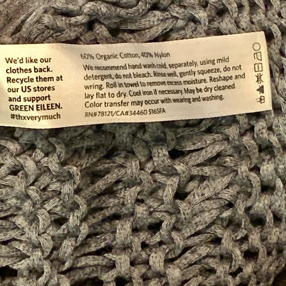 Eileen Fisher gray Organic Cotton Nylon Open Knit Boxy Sweater Top M sustainable - Picture 4 of 5